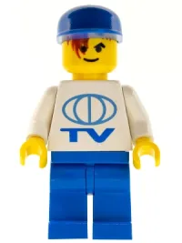 LEGO TV Logo Large Pattern on Front, LEGO Soccer Logo on Back, Blue Legs, Blue Cap minifigure