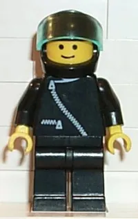 LEGO Jacket with Zipper - Black, Black Legs, Black Helmet, Trans-Light Blue Visor minifigure