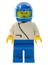 LEGO Jacket with Zipper - White, Blue Legs, Blue Helmet, Trans-Light Blue Visor minifigure