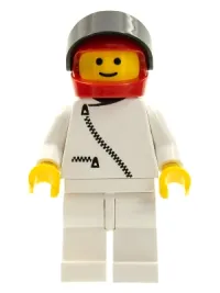 LEGO Jacket with Zipper - White, White Legs, Red Helmet, Black Visor minifigure