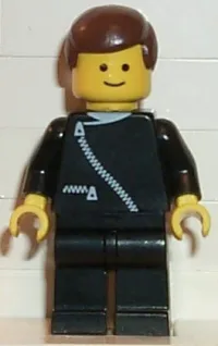 LEGO Jacket with Zipper - Black, Black Legs, Brown Male Hair minifigure