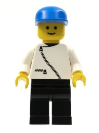 LEGO Jacket with Zipper - White, Black Legs, Blue Cap minifigure