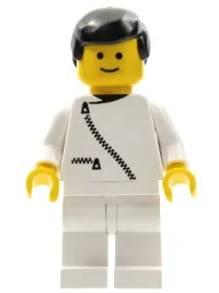 LEGO Jacket with Zipper - White, White Legs, Black Male Hair minifigure