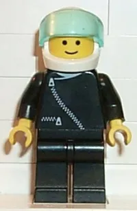 LEGO Jacket with Zipper - Black, Black Legs, White Helmet, Trans-Light Blue Visor minifigure