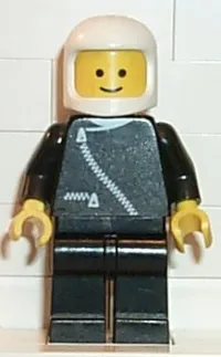 LEGO Jacket with Zipper - Black, Black Legs, White Classic Helmet minifigure