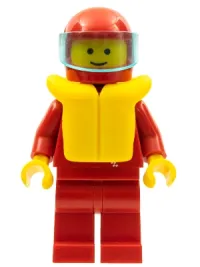 LEGO Jacket with Zipper - Red, Red Legs, Red Helmet, Trans-Light Blue Visor, Life Jacket minifigure