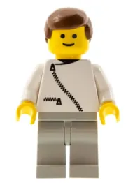 LEGO Jacket with Zipper - White, Light Gray Legs, Brown Male Hair minifigure