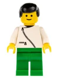 LEGO Jacket with Zipper - White, Green Legs, Black Male Hair minifigure
