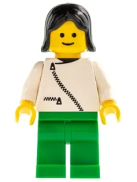 LEGO Jacket with Zipper - White, Green Legs, Black Female Hair minifigure