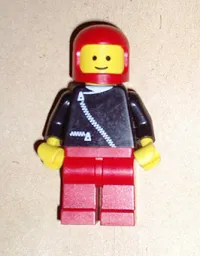 LEGO Jacket with Zipper - Black, Red Legs, Red Classic Helmet minifigure