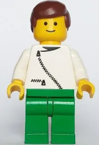LEGO Jacket with Zipper - White, Green Legs, Brown Male Hair minifigure