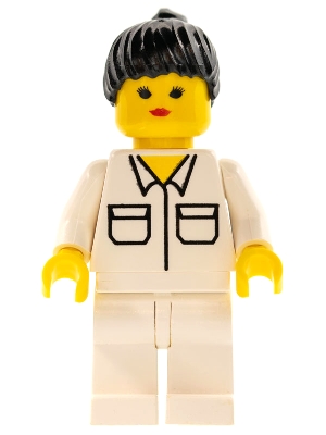 LEGO Shirt with 2 Pockets, White Legs, Black Ponytail Hair minifigure