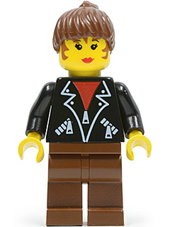 LEGO Leather Jacket with Zippers - Brown Legs, Brown Ponytail Hair minifigure