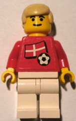 LEGO Soccer Player - Danish Player 2, Danish Flag Torso Sticker on Front, Black Number Sticker on Back (specify number in listing) minifigure