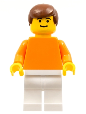 LEGO Plain Orange Torso with Orange Arms, White Legs, Brown Male Hair (Dutch National Player) minifigure