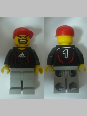 LEGO Soccer Goalie Black - Adidas Logo, White and Red Torso Stickers (#1) minifigure