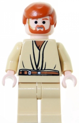 LEGO Obi-Wan Kenobi - Light Nougat, Dark Orange Hair, Tan Legs, Gold Headset minifigure