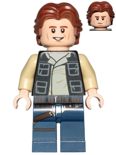 LEGO Han Solo, Dark Blue Legs, Vest with Pockets, Wavy Hair minifigure