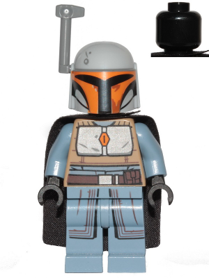LEGO Mandalorian Tribe Warrior - Female, Black Cape, Light Bluish Gray Helmet with Antenna / Rangefinder minifigure