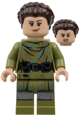 LEGO Princess Leia - Endor Outfit, Olive Green Camouflage, Braided Hair minifigure sw1296