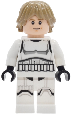 LEGO Luke Skywalker - Stormtrooper Outfit, Printed Legs, Dark Tan Hair, Smile with Crease / Frown minifigure