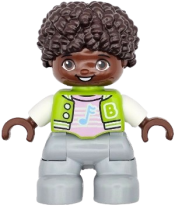 LEGO Duplo Figure Lego Ville, Child Boy, Light Bluish Gray Legs, Lime Jacket with White Sleeves, Bright Pink Shirt, Dark Brown Hair (6469554) minifigure