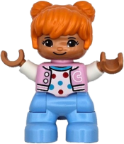 LEGO Duplo Figure Lego Ville, Child Girl, Bright Light Blue Legs, Bright Pink Jacket with Capital Letter C, Polka Dot Shirt, Orange Hair (6469539) minifigure