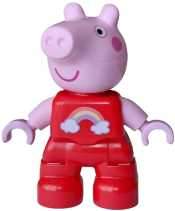 LEGO Duplo Figure Lego Ville, Peppa Pig - Red Outfit with Coral, Bright Light Yellow and Medium Lavender Rainbow, White Clouds Pattern (6601118) set