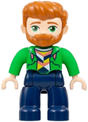 LEGO Duplo Figure Lego Ville, Male, Dark Blue Legs, Bright Green Hoodie over Coral, White and Yellow Shirt, Dark Orange Hair and Beard (6534760 / 6566997) set