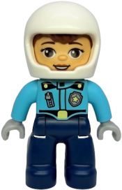 LEGO Duplo Figure Lego Ville, Female Police, Dark Blue Legs, Medium Azure Top with Badge and Zipper, White Helmet (6586684) set