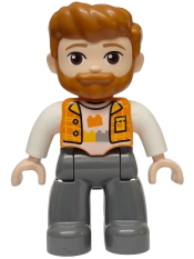 LEGO Duplo Figure Lego Ville, Male, Dark Bluish Gray Legs, Orange Vest over White Shirt with Bricks Pattern, Dark Orange Hair and Beard (6590834) set