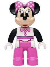 LEGO Duplo Figure Lego Ville, Minnie Mouse, White Top with Black Sleeves, Dark Pink Legs (6600689) set
