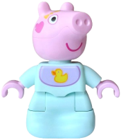 LEGO Duplo Figure Lego Ville, Baby Evie Pig, Light Aqua Sleep Sack with Lavender and Medium Lavender Bib, Yellow Duck and Bow Pattern (6566316) set