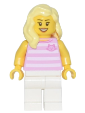 LEGO Skyline Express Woman - Bright Pink Striped Top with Cat Head, White Legs, Bright Light Yellow Hair set