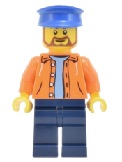LEGO Skyline Express Man - Orange Jacket with Hood over Light Blue Sweater, Dark Blue Legs, Blue Hat set