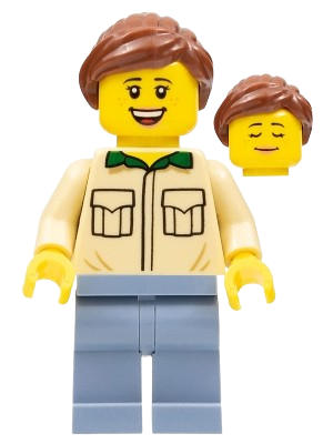 LEGO Female, Tan Shirt, Sand Blue Legs, Reddish Brown Ponytail Hair set