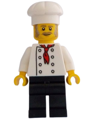 LEGO Chef - White Torso with 8 Buttons, No Wrinkles Front or Back, Black Legs, White Chef Toque set