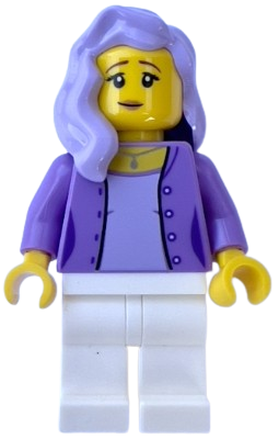 LEGO Female, Medium Lavender Jacket, White Legs, Lavender Mid-Length Hair set
