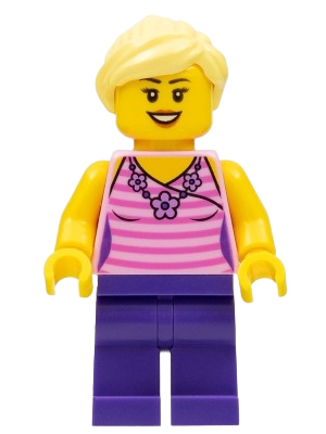 LEGO Female, Dark Pink Striped Top, Dark Purple Legs, Bright Light Yellow Ponytail set
