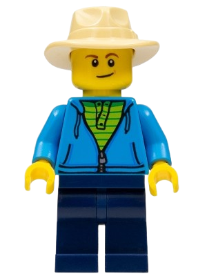 LEGO Fisherman, Dark Azure Jacket, Dark Blue Legs, Tan Fedora  Hat set