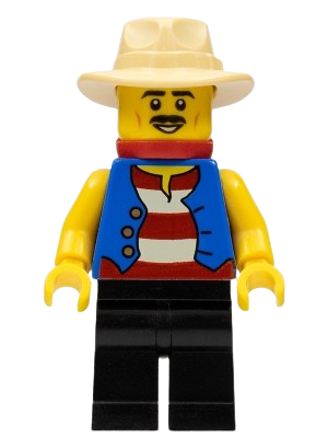 LEGO Gondolier, Red and White Striped Shirt and Blue Vest, Black Legs, Tan Fedora Hat, Red Bandana set