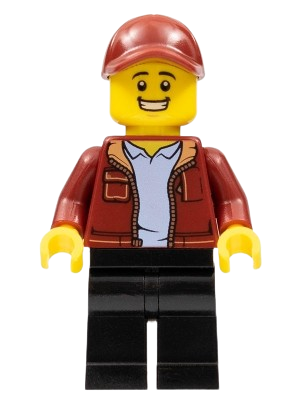 LEGO Male, Dark Red Jacket, Black Legs, Dark Red Cap set