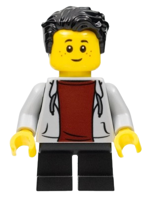 LEGO Boy, Light Bluish Gray Hoodie, Black Legs, Black Hair set