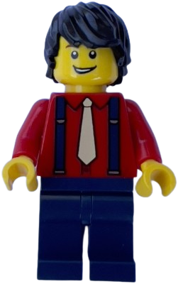 LEGO Pianist, Male, Red Shirt with Tan Tie, Dark Blue Legs, Black Hair set