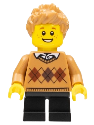 LEGO Boy, Medium Nougat Argyle Sweater, Black Legs, Medium Nougat Hair set