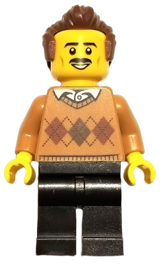 LEGO Winter Chalet Owner - Male, Medium Nougat Argyle Sweater, Black Legs, Reddish Brown Hair set