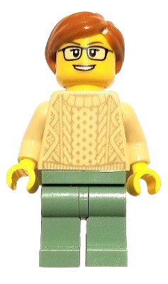 LEGO Mother - Tan Knit Sweater, Sand Green Legs, Dark Orange Ponytail set