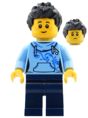 LEGO Exhibition Staff - Male, Bright Light Blue Hoodie, Dark Blue Legs set