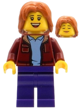 LEGO Visitor - Female, Dark Red Jacket, Dark Purple Legs set