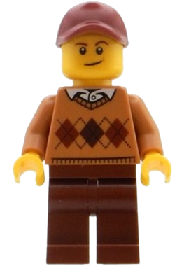 LEGO Visitor - Male, Medium Nougat Argyle Sweater, Reddish Brown Legs set